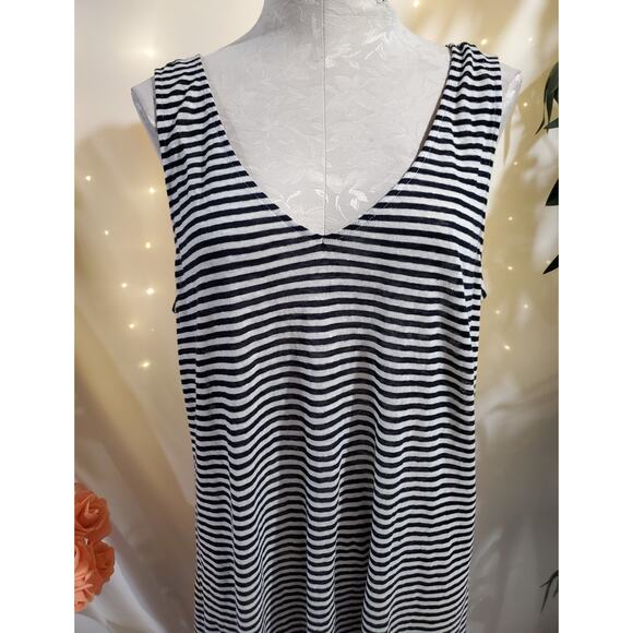 Saks Fifth Avenue Linen Striped Sleeveless Asymmetrical Dress Size XL Nautical - Picture 5 of 8